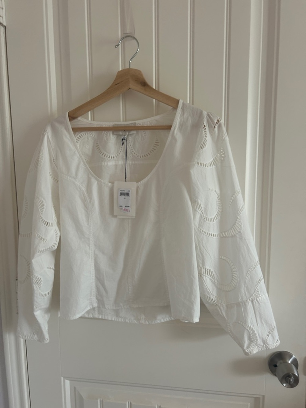 7 For All Mankind White Eyelet Scoop-Neck Peasant Blouse NWT Sz XS